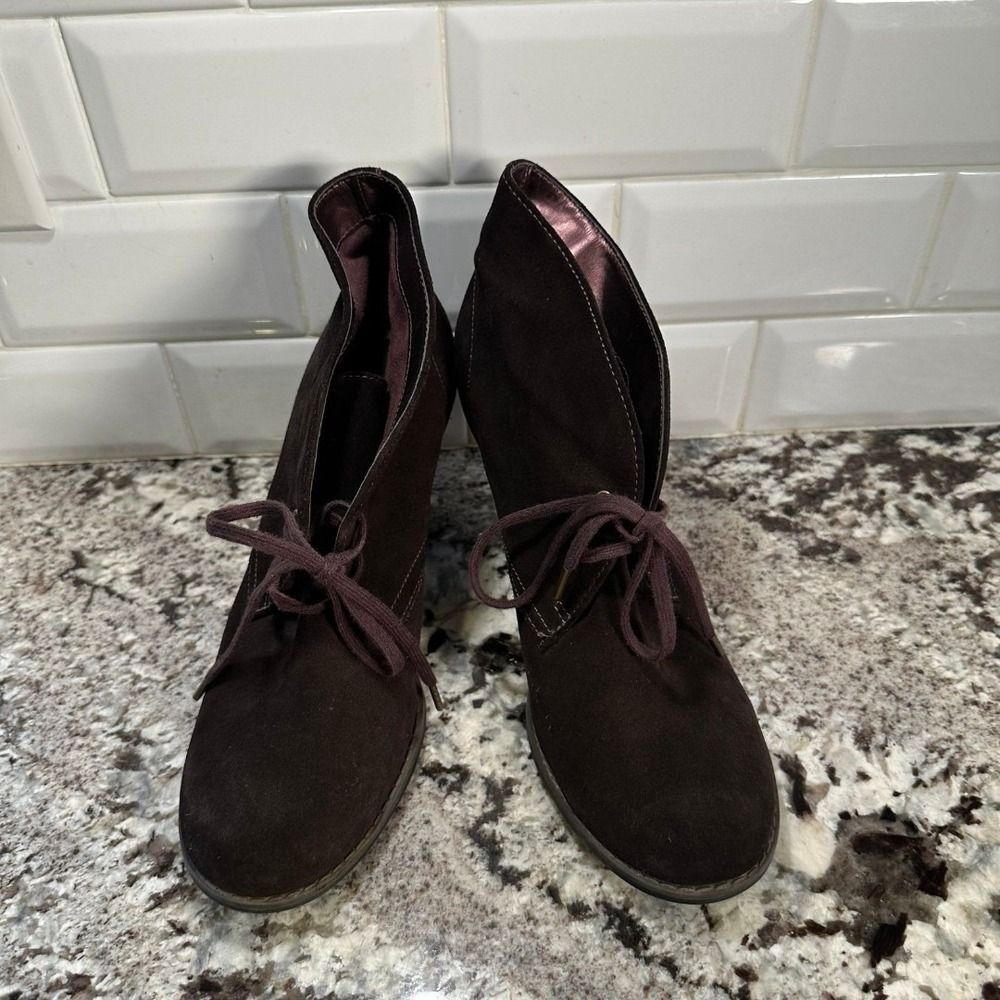 INDIGO BY CLARKS SUEDE LEATHER ANKLE LACE UP BOOTS BOOTIES HEELS